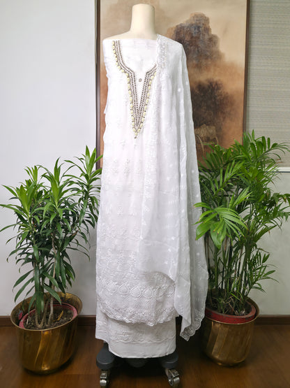 Cotton Embroidered Unstitched Suit- Safed Noor- Yellow