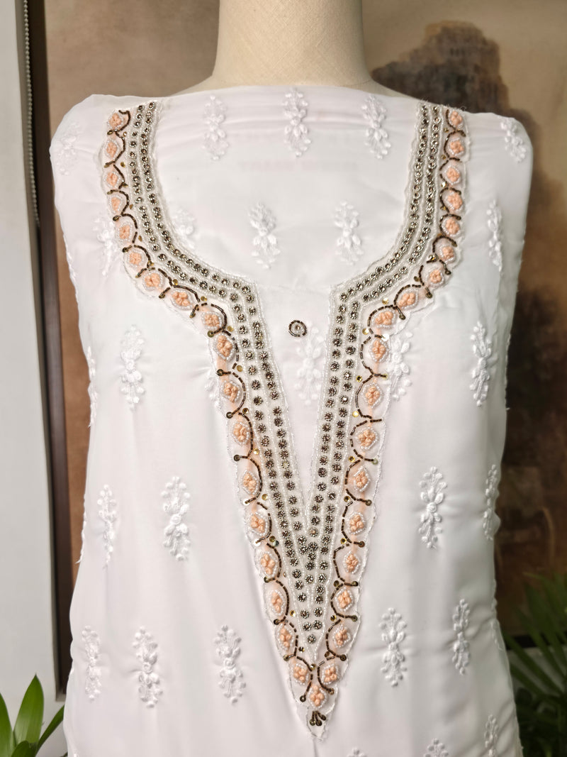 Cotton Embroidered Unstitched Suit- Safed Noor- Orange