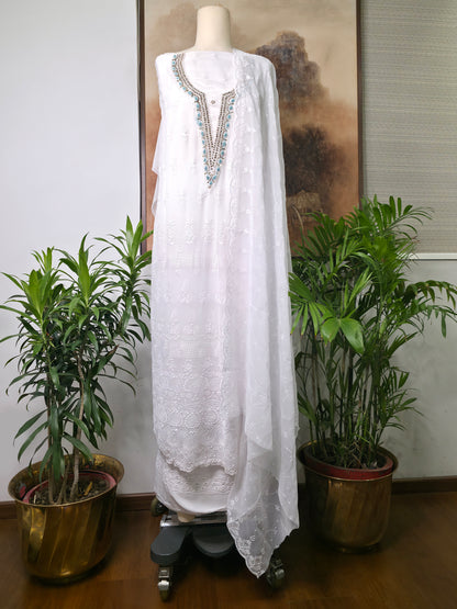 Cotton Embroidered Unstitched Suit- Safed Noor- Blue
