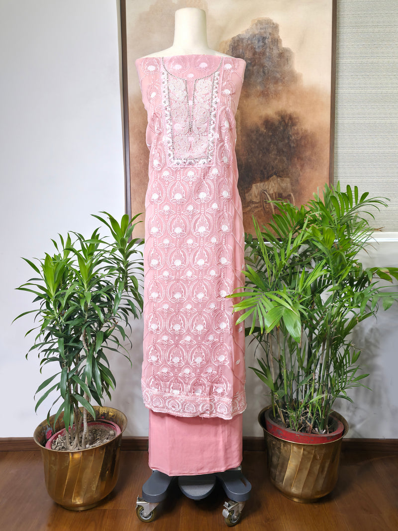 Cotton Embroidered Unstitched Suit- Noor-e-Gul - Dusty Pink