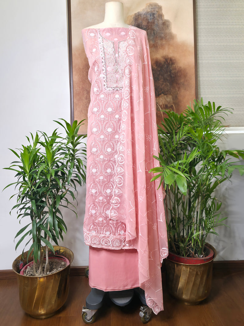 Cotton Embroidered Unstitched Suit- Noor-e-Gul - Dusty Pink