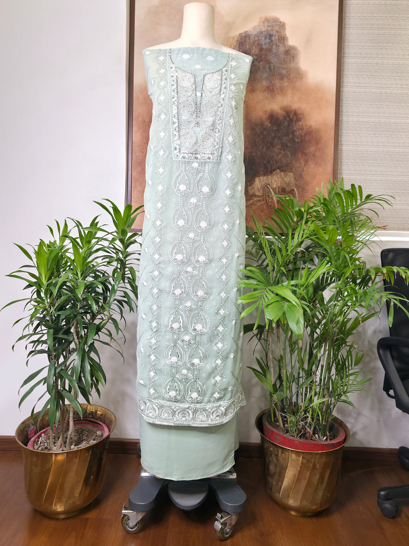 Cotton Embroidered Unstitched Suit- Noor-e-Gul - Dusty Green