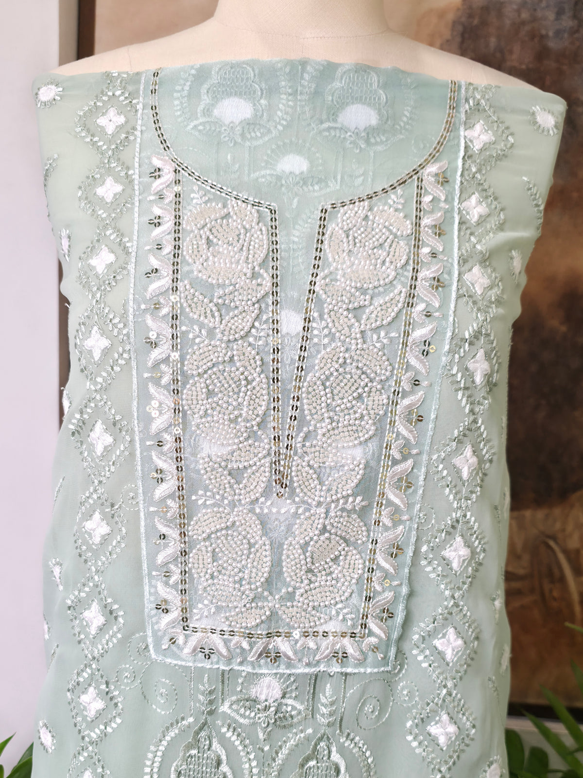 Georgette Embroidered Unstitched Suit- Noor-e-Gul - Dusty Green