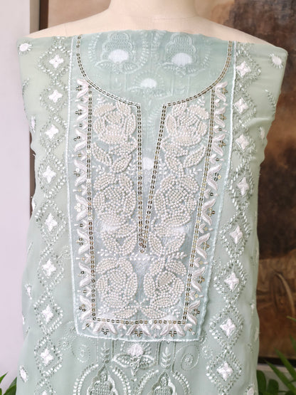 Georgette Embroidered Unstitched Suit- Noor-e-Gul - Dusty Green