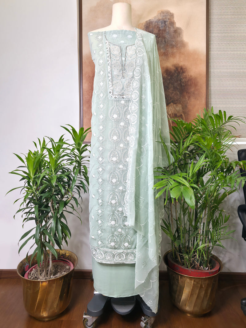 Cotton Embroidered Unstitched Suit- Noor-e-Gul - Dusty Green