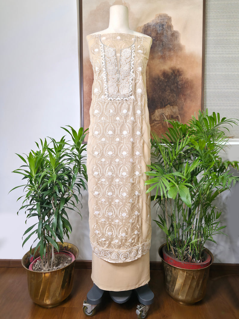 Cotton Embroidered Unstitched Suit- Noor-e-Gul - Dusty Beige