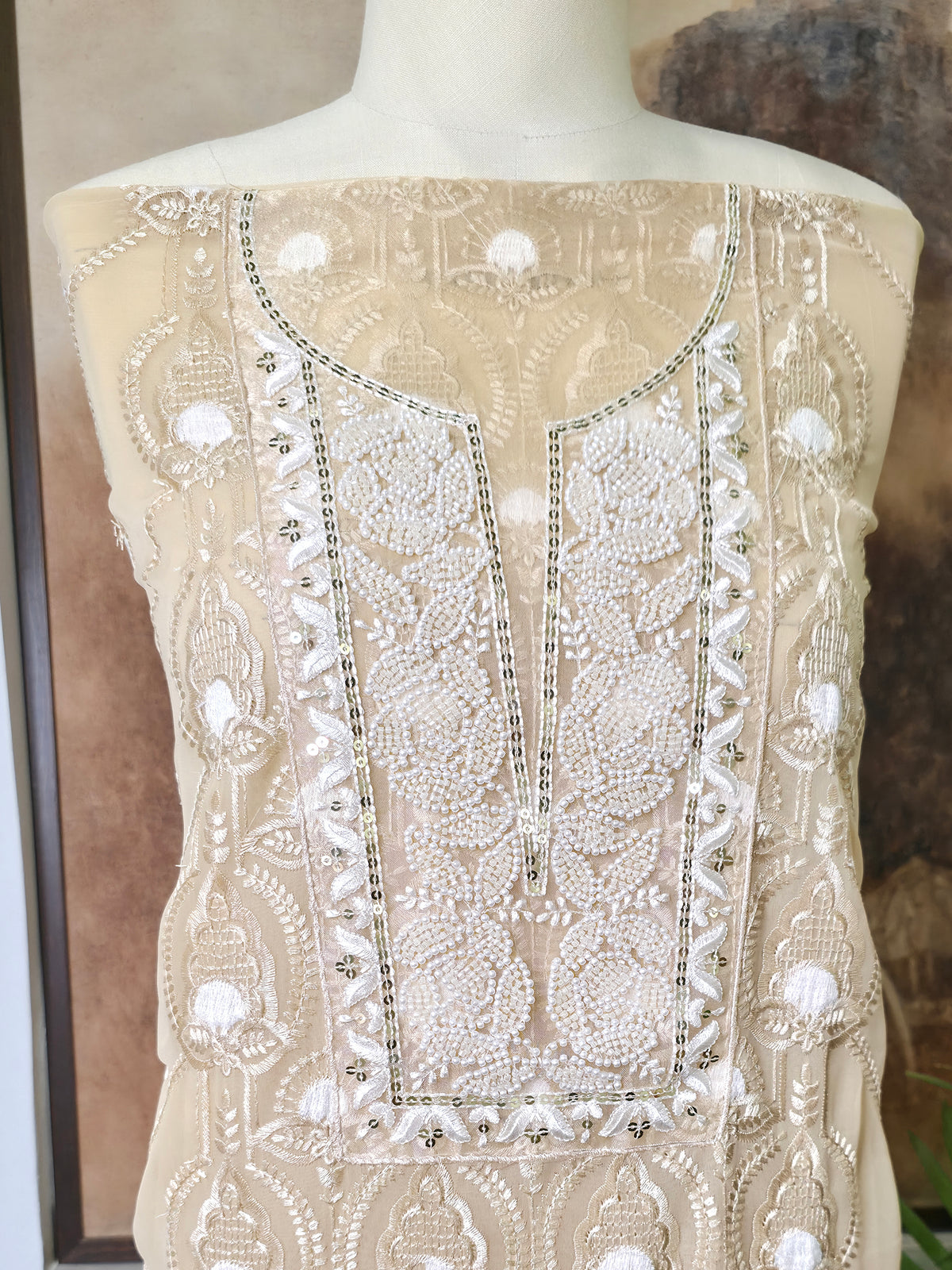 Georgette Embroidered Unstitched Suit- Noor-e-Gul - Dusty Beige