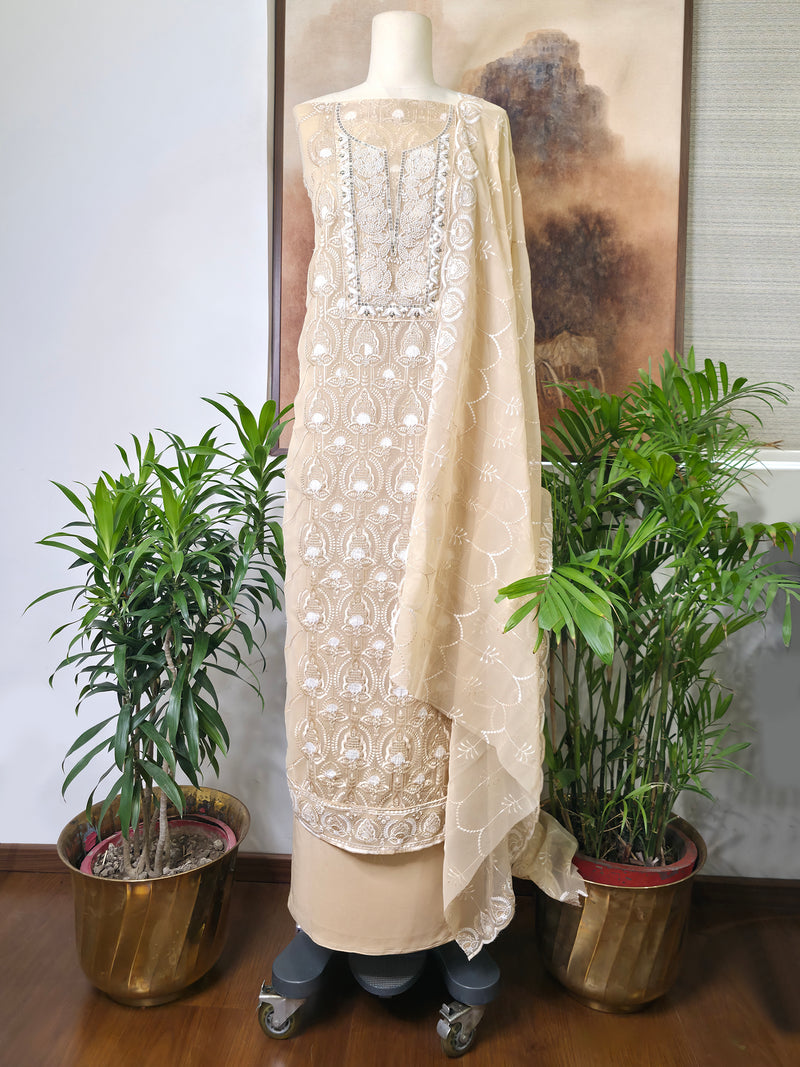 Cotton Embroidered Unstitched Suit- Noor-e-Gul - Dusty Beige