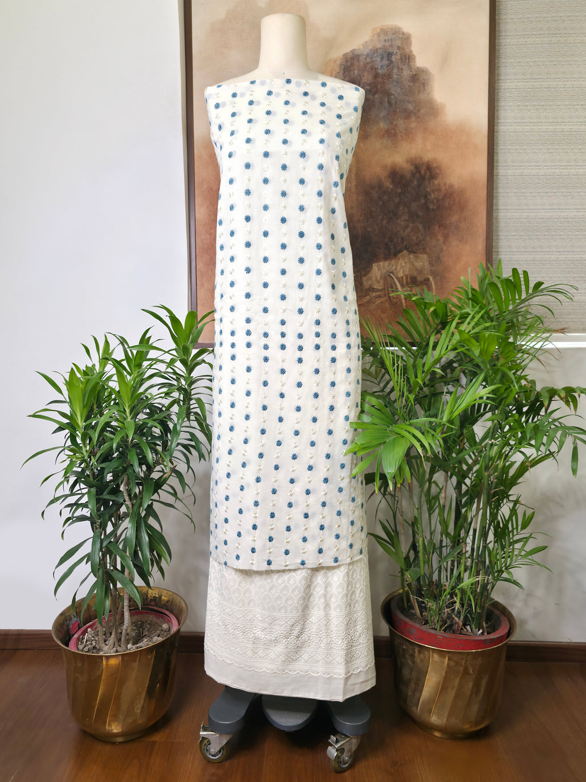 Cotton Embroidered Unstitched Suit- Gulnaar Teal Blue
