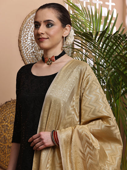 Dupatta-Banarasi Chanderi Buti- Golden