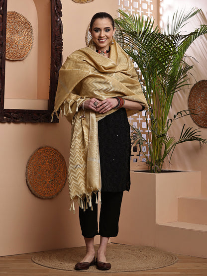 Dupatta-Banarasi Chanderi Buti- Golden