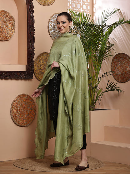 Green Dyeable Sequins Embroidered Dupatta