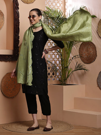 Green Dyeable Sequins Embroidered Dupatta