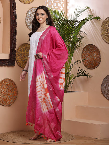 Dupatta- Shibori - Pink n Orange
