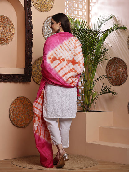 Dupatta- Shibori - Pink n Orange