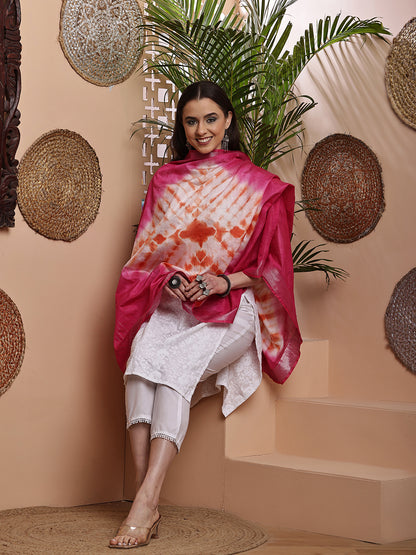 Dupatta- Shibori - Pink n Orange
