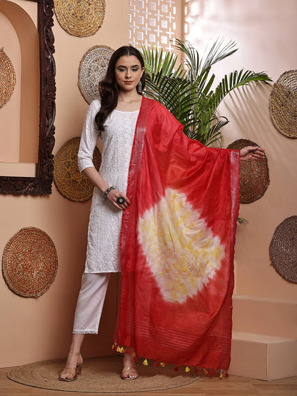 Dupatta- Shibori - Red n Yellow