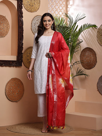 Dupatta- Shibori - Red n Yellow