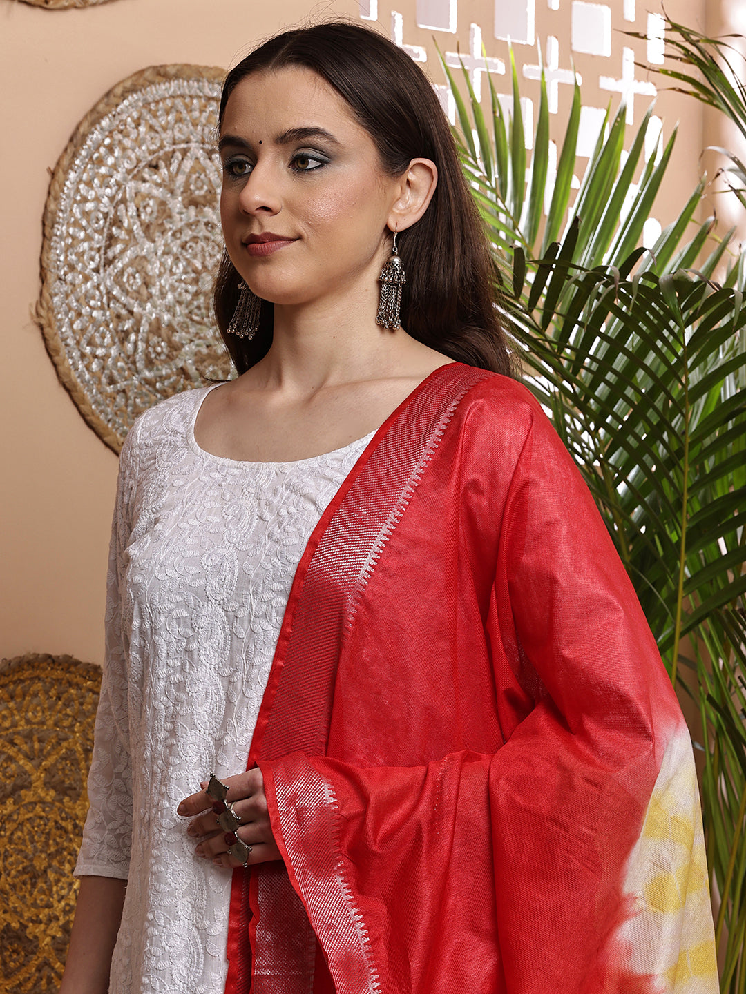 Dupatta- Shibori - Red n Yellow