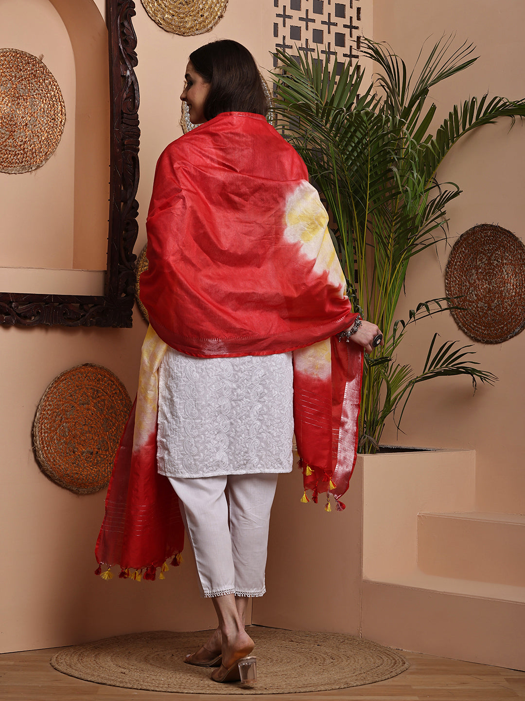 Dupatta- Shibori - Red n Yellow
