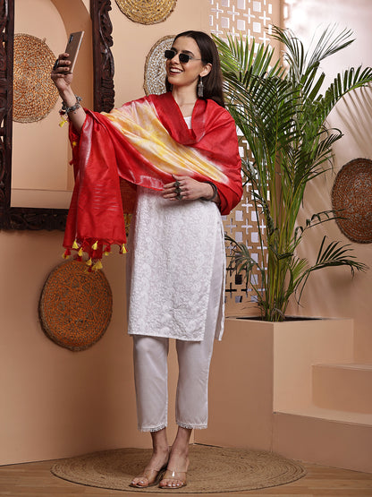 Dupatta- Shibori - Red n Yellow