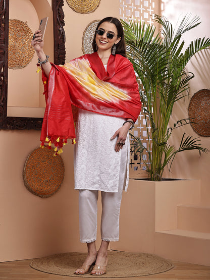 Dupatta- Shibori - Red n Yellow