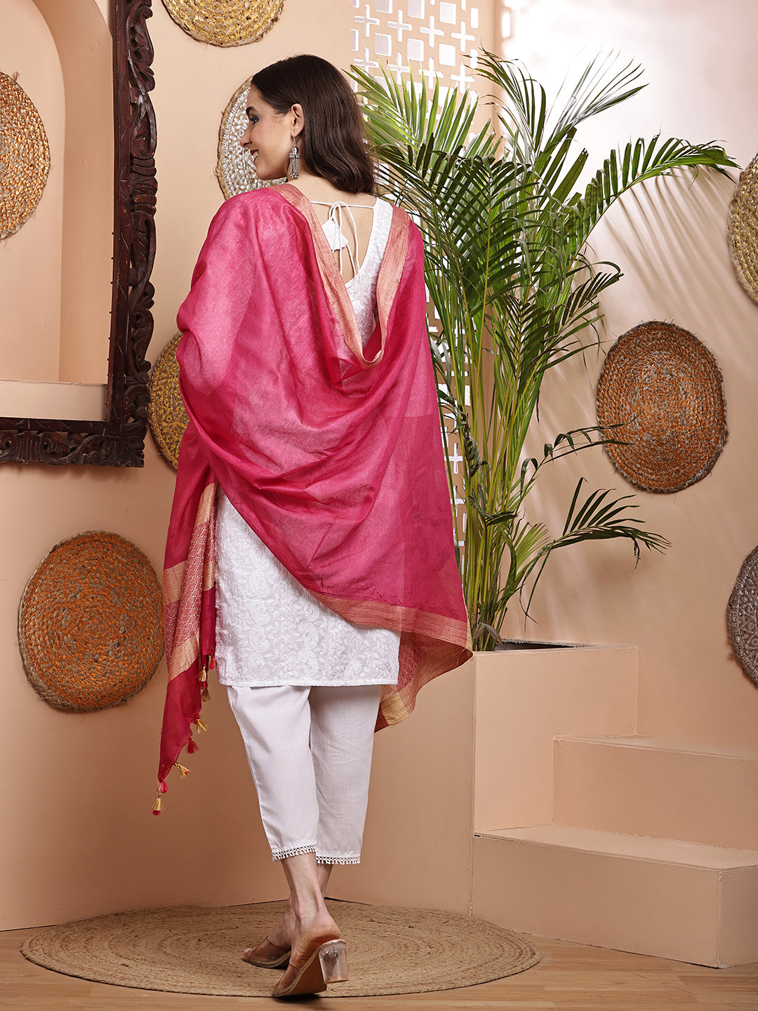 Dupatta-Cotton Silk - Jaal Rani Pink Pallu