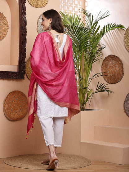 Dupatta-Cotton Silk - Jaal Rani Pink Pallu