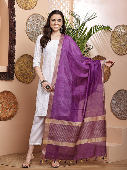 Dupatta-Cotton Silk - Jaal Purple Pallu