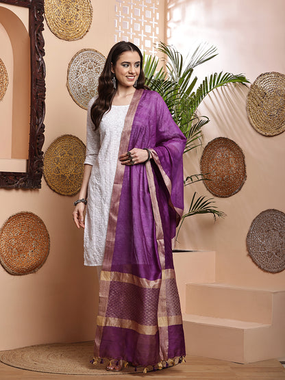 Dupatta-Cotton Silk - Jaal Purple Pallu