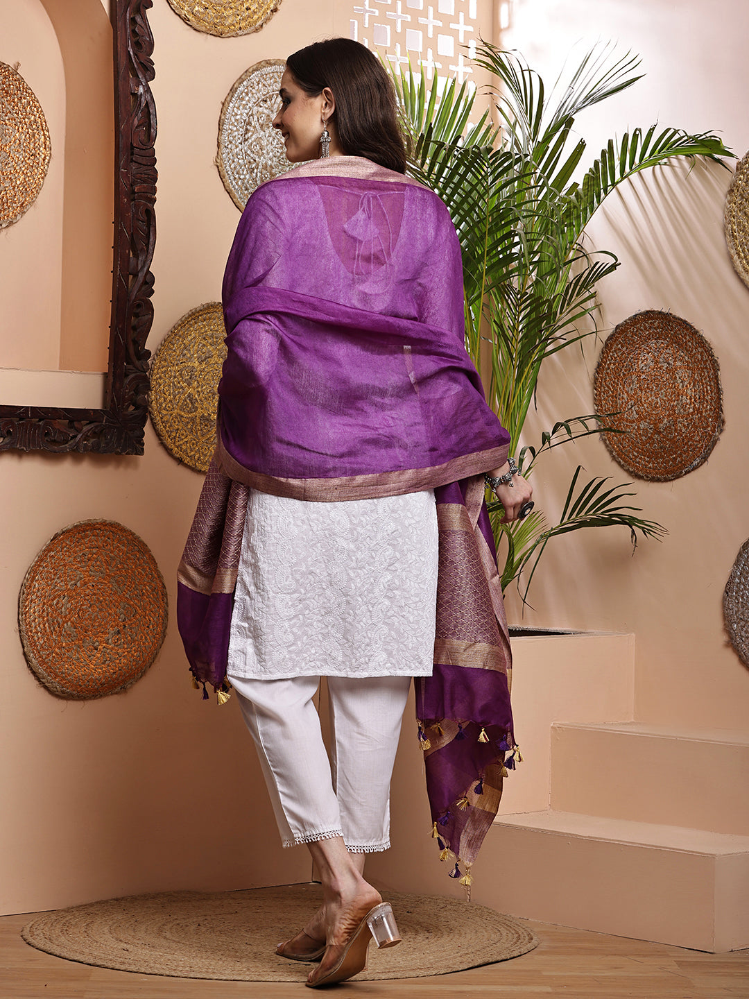 Dupatta-Cotton Silk - Jaal Purple Pallu