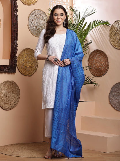 Dupatta- Cotton Viscose Silk- Blue Kantha Border