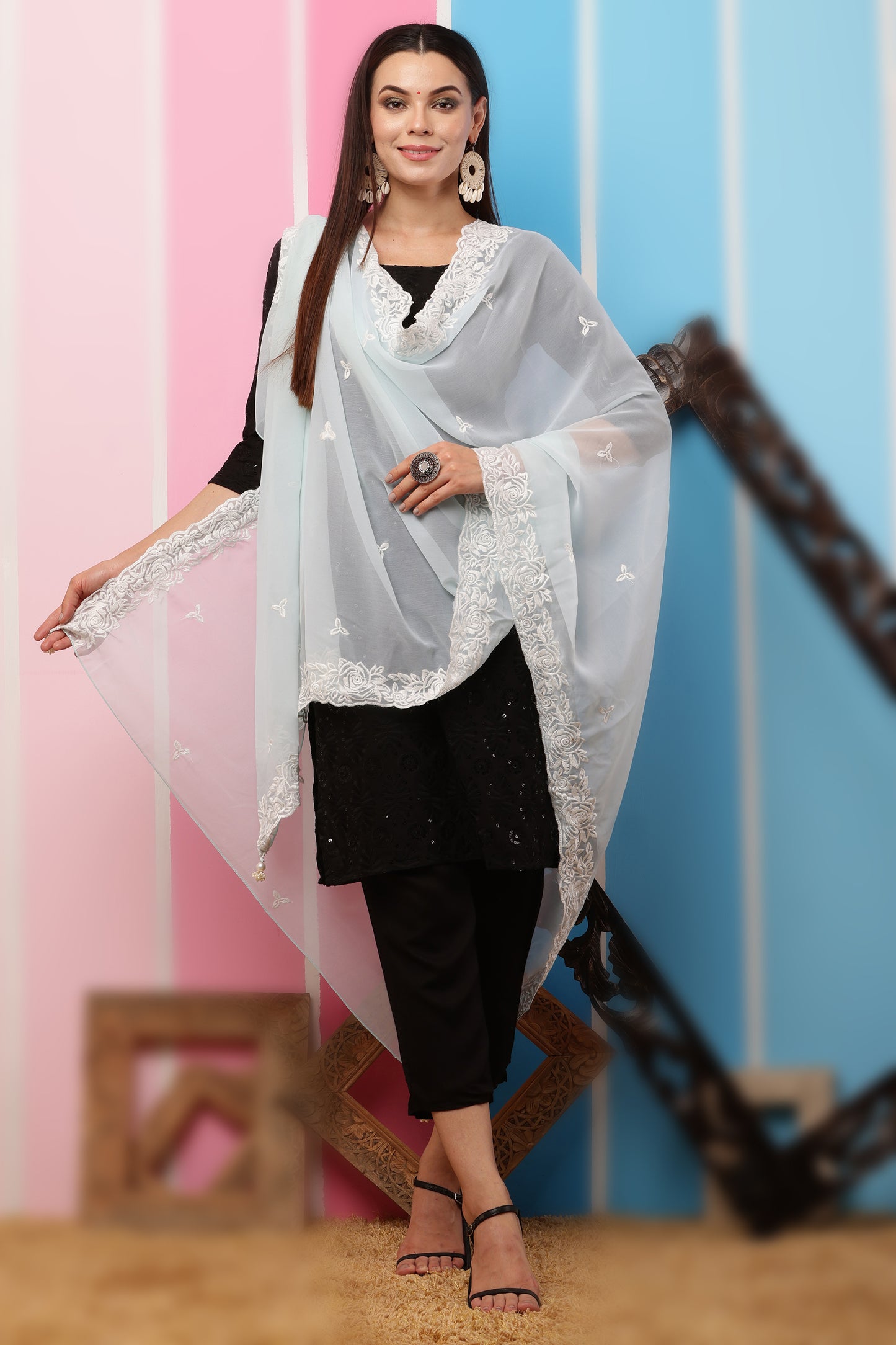 Georgette Dupatta- Aqua Blue