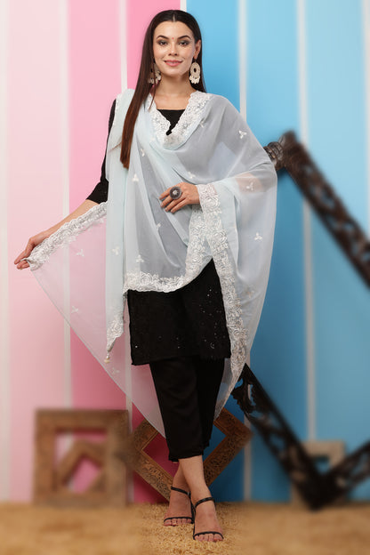 Georgette Dupatta- Aqua Blue