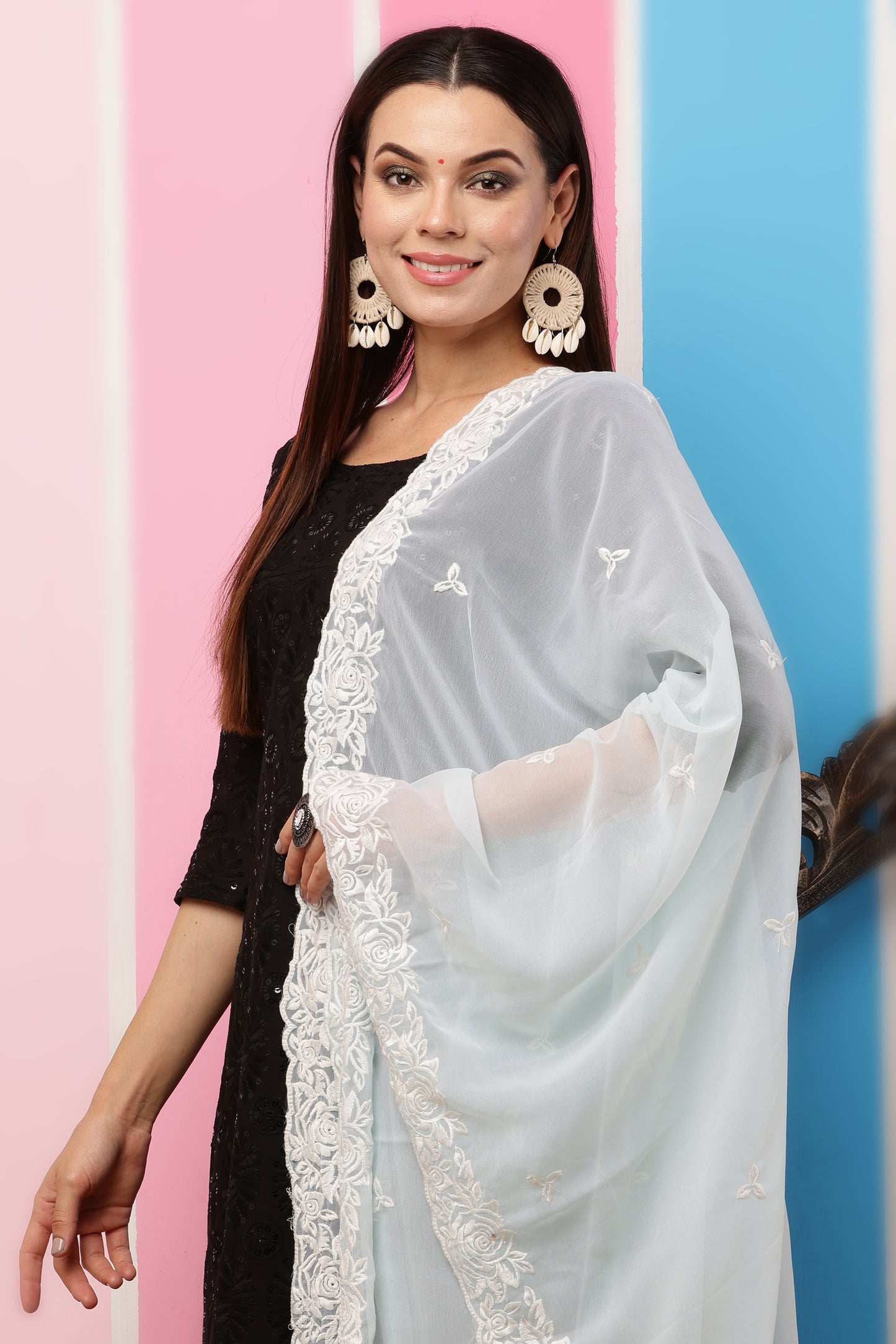 Georgette Dupatta- Aqua Blue