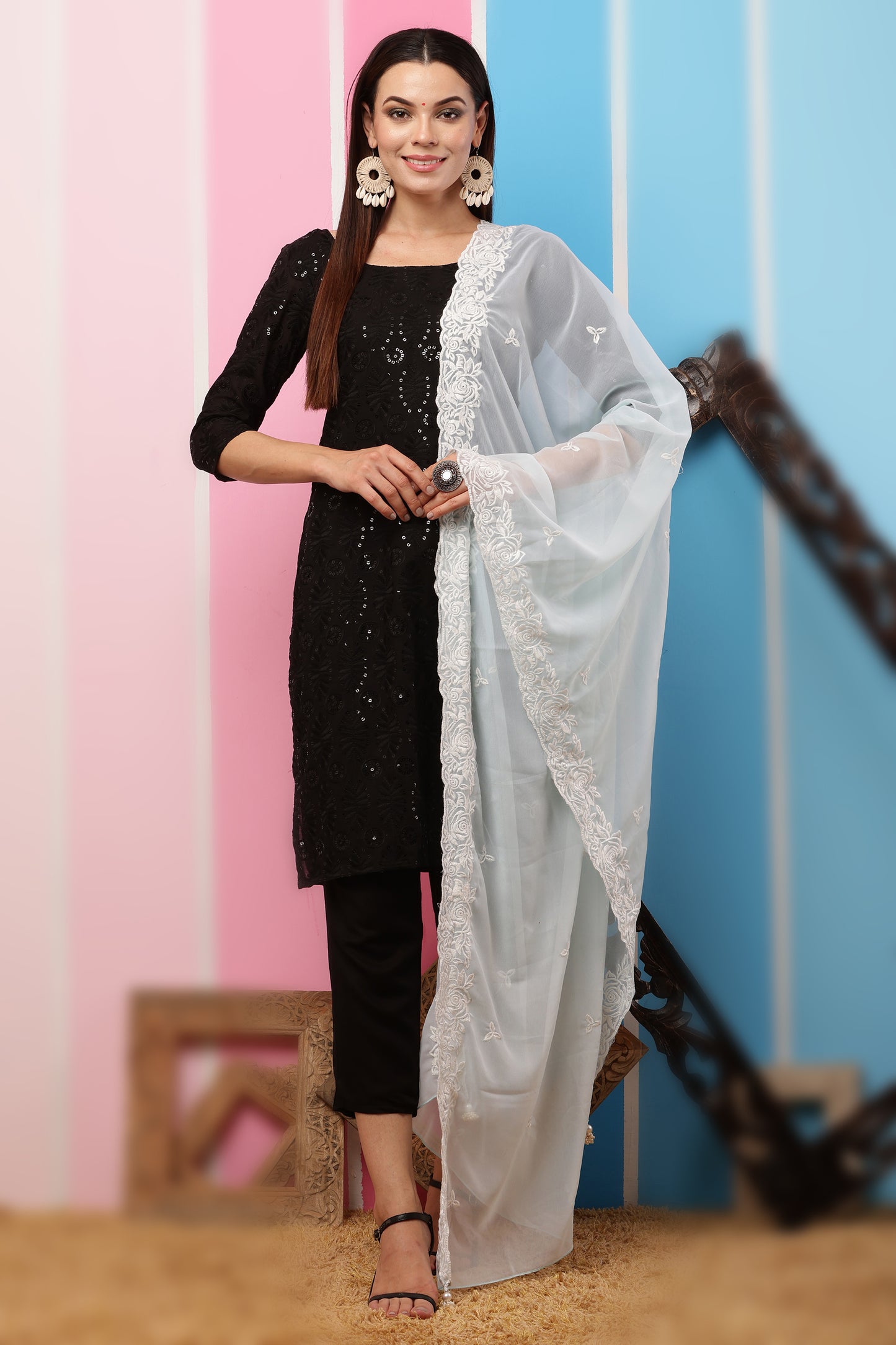Georgette Dupatta- Aqua Blue
