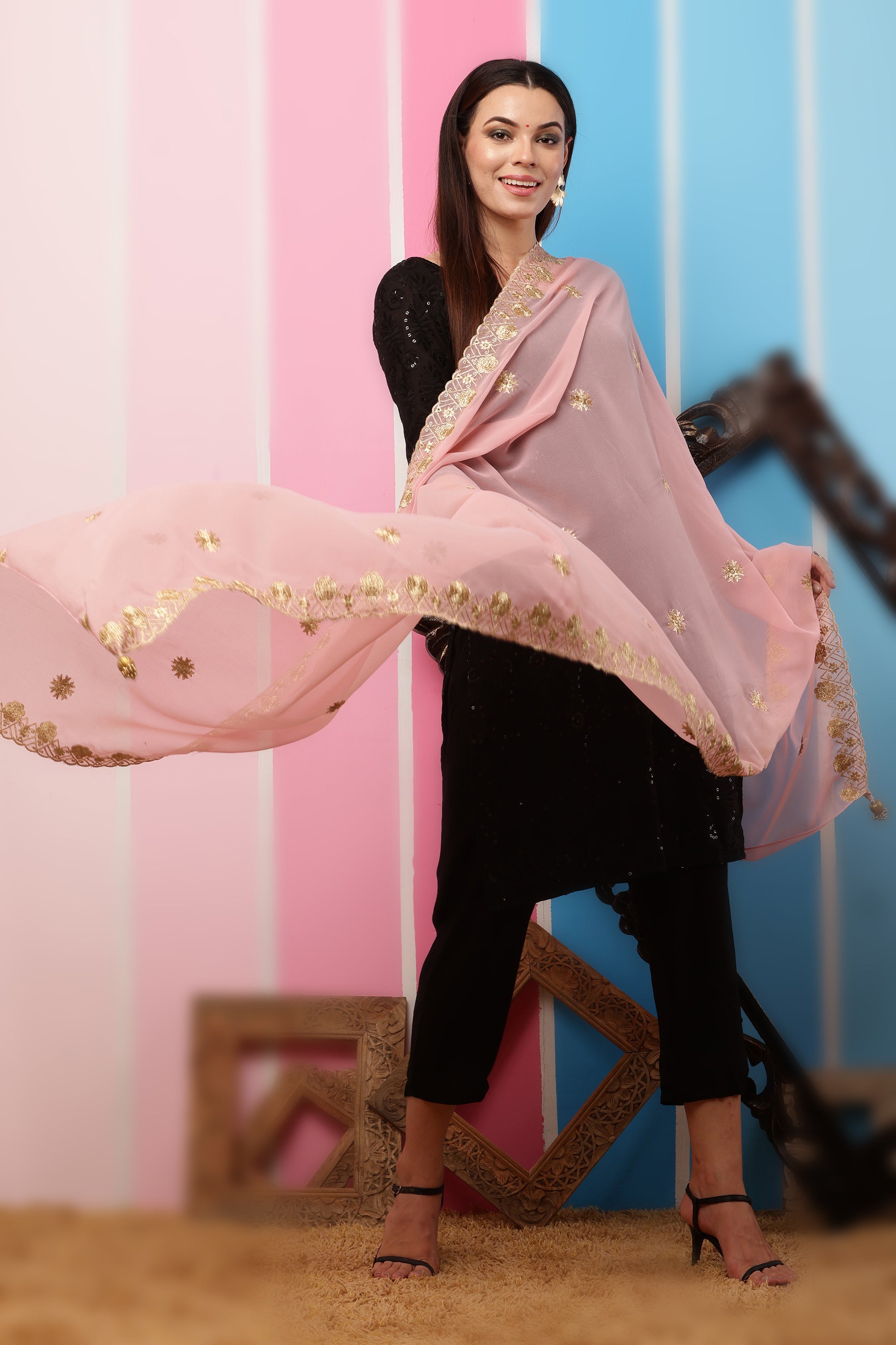 Georgette Dupatta- Blush Pink Zari