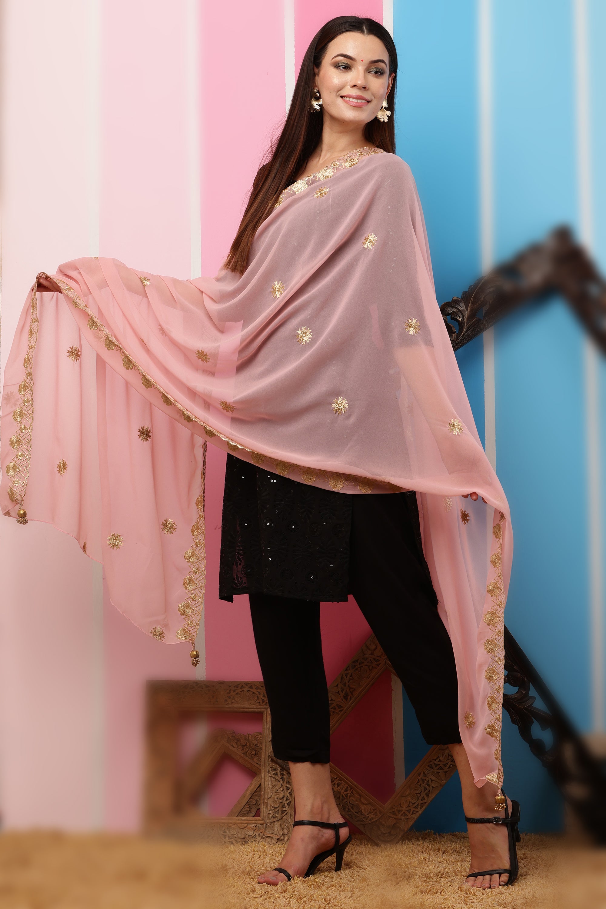 Georgette Dupatta- Blush Pink Zari