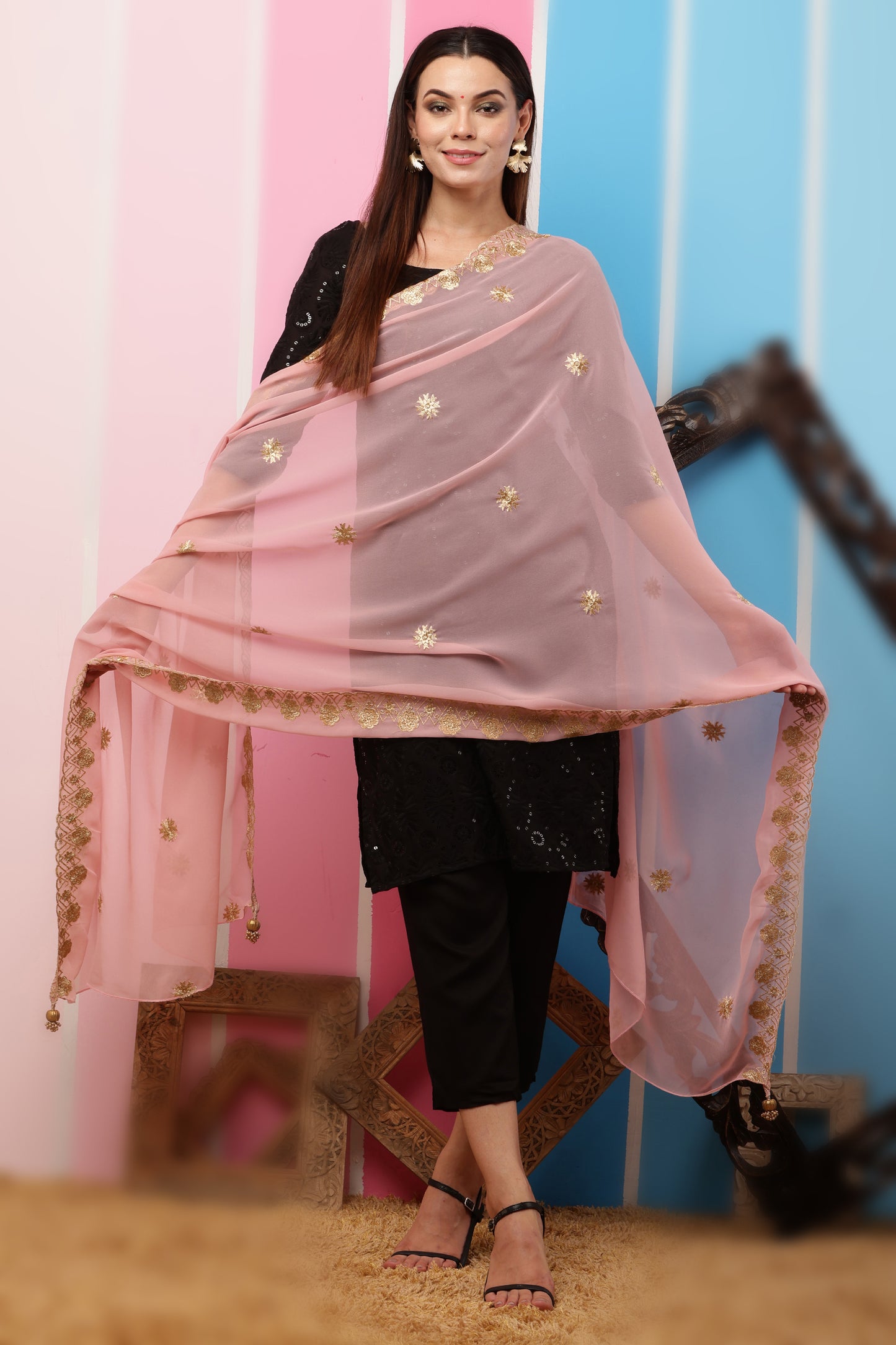 Georgette Dupatta- Blush Pink Zari