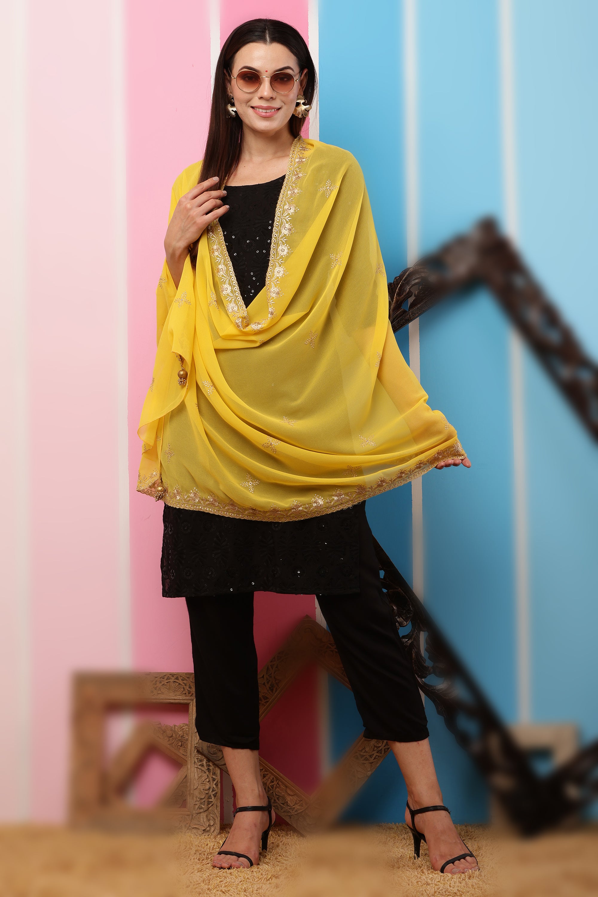 Georgette Dupatta- Yellow Zari