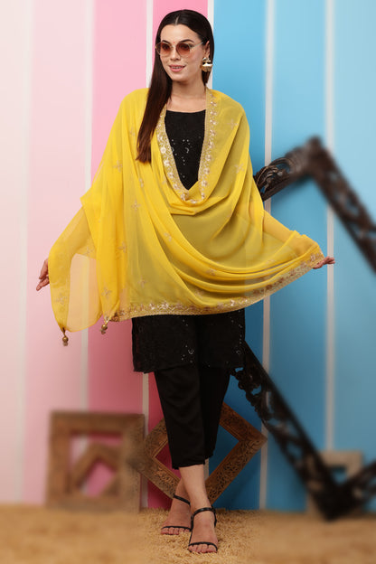 Georgette Dupatta- Yellow Zari