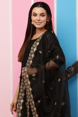 Organza Dupatta- Black Zari