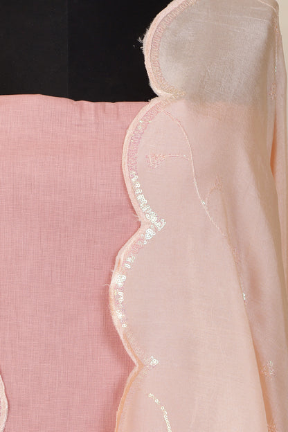 Pink Linen Unstitched Suit Set with Peach Sequins Embroidered Dupatta