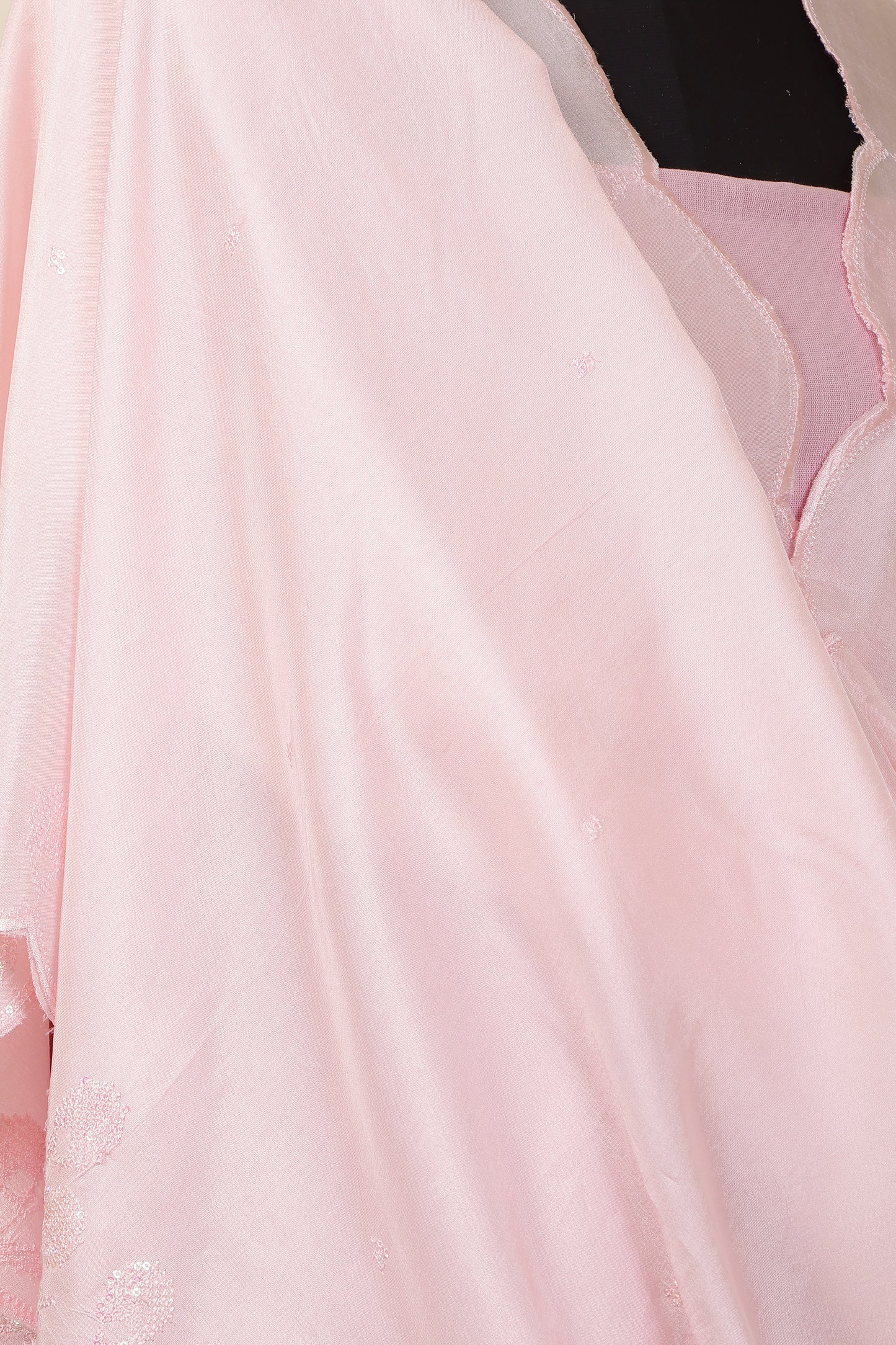 Baby Pink Linen Unstitched Suit Set with Pink Sequins Embroidered Dupatta