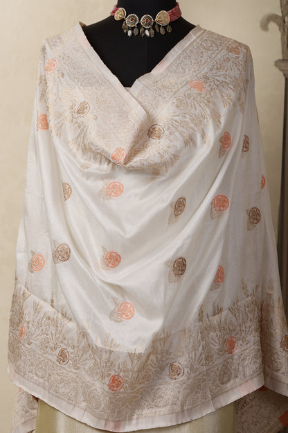 Gold Tissue Unstitched Suit Set with Mina Deer Dupatta