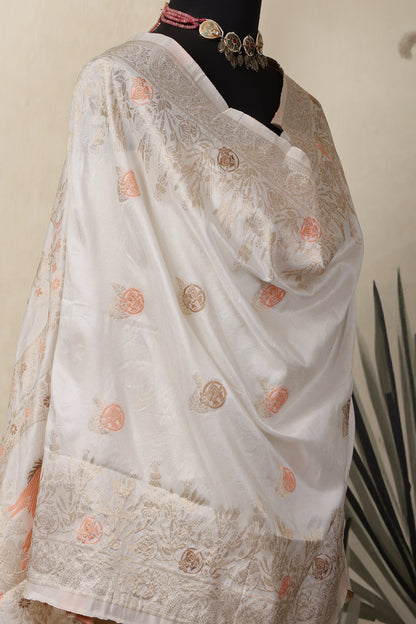 Gold Tissue Unstitched Suit Set with Mina Deer Dupatta
