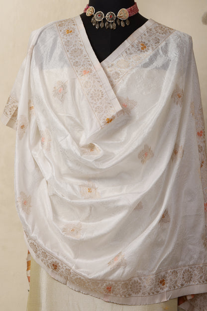 Gold Tissue Unstitched Suit Set with Mina Floral Dupatta
