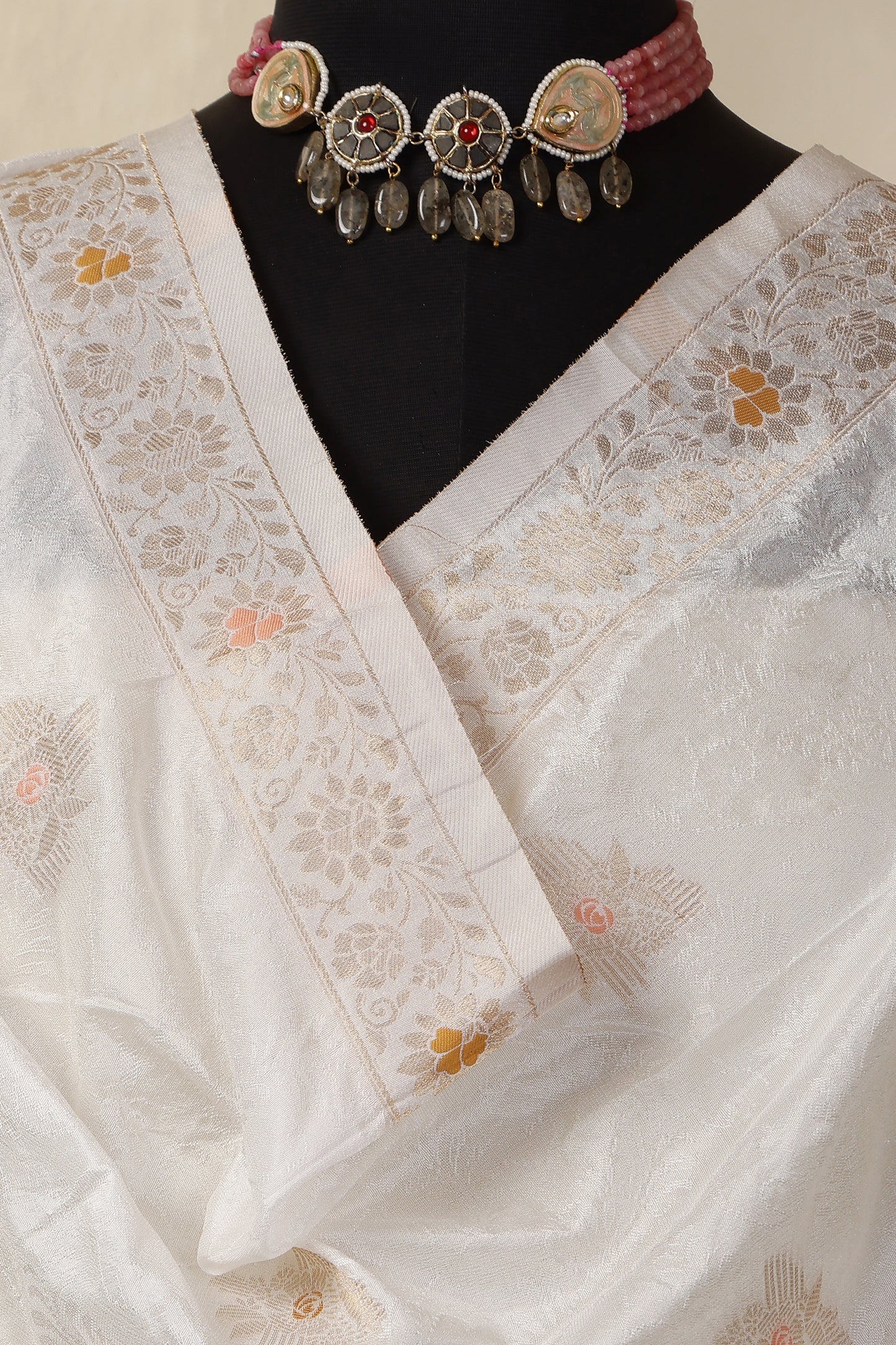 Gold Tissue Unstitched Suit Set with Mina Bloom  Dupatta