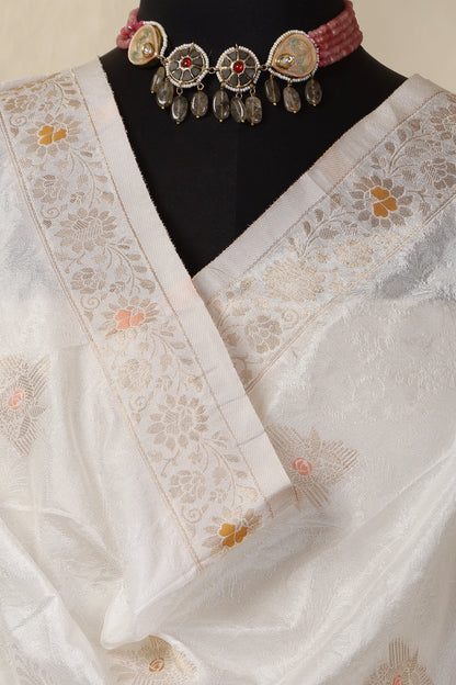 Gold Tissue Unstitched Suit Set with Mina Bloom  Dupatta
