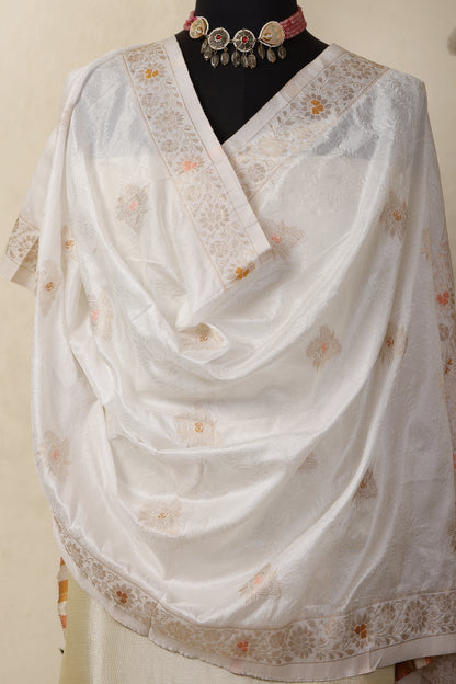 Gold Tissue Unstitched Suit Set with Mina Floral Dupatta